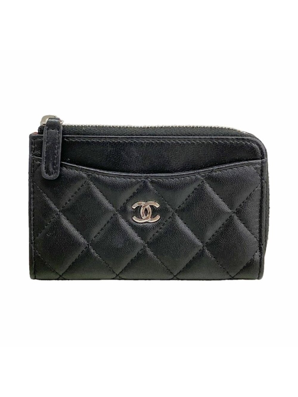 Chanel Coin Purse Quilted Lambskin Black Silver